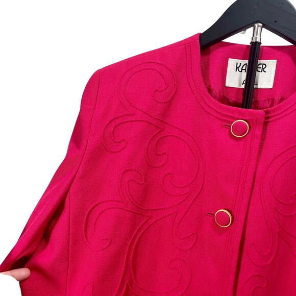 Vintage 90s Kasper Pink Blazer Boxy Woven Embroidered Glam Suit Jacket Size 16 - Picture 9 of 11
